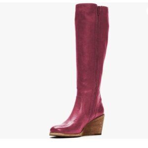 FSJ Women Side Zipper Wedge High Heel Point Toe Fancy Pull On Ladies Boot Pink